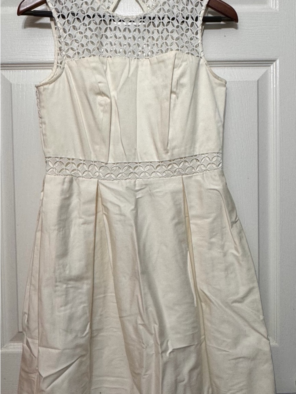 Calvin Klein Cream Lace-Yoke Midi Dress